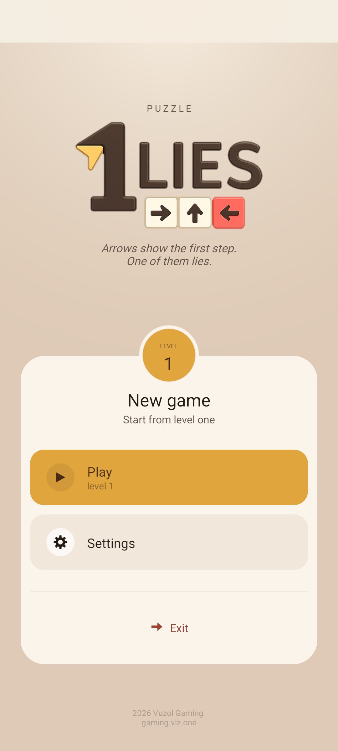 One Lies main menu showing the current level and the play button